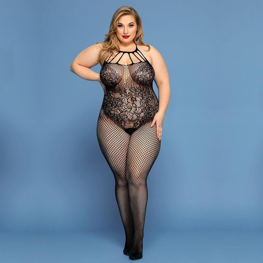 Сетчатый бодистокинг JSY «Откровенная Мадлен» Plus Size, Black, имитация боди, кружево, доступ Sex Aura Киев - изображение 5