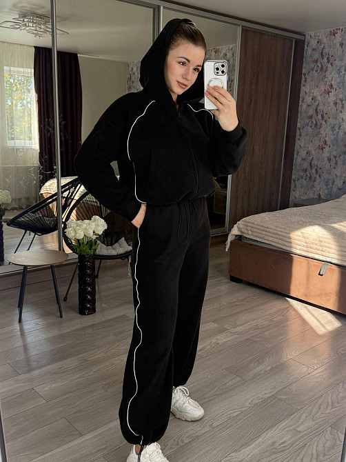 Женский теплый прогулочный костюм двойка с дабл флиса полар Черный, 42/44 Одесса - изображение 2