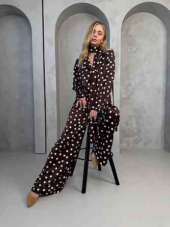 Женский стильный свободного кроя костюм из шелка сатина Шоколад Одесса