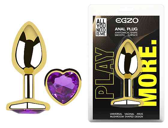 Анальная пробка с кристаллом EGZO - Gold Heart Plug Purple size M Sex Aura Киев