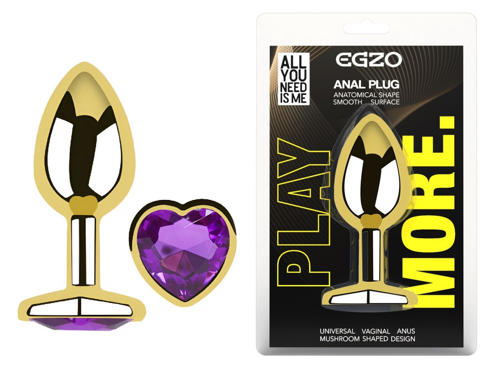 Анальна пробка з кристалом EGZO - Gold Heart Plug Purple size M Sex Aura Київ - фото 1