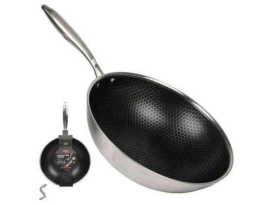 Сковородка WOK 30x8.8см нержавеющая сталь Соты инд. дно 10385-30 ТМ STENSON Киев