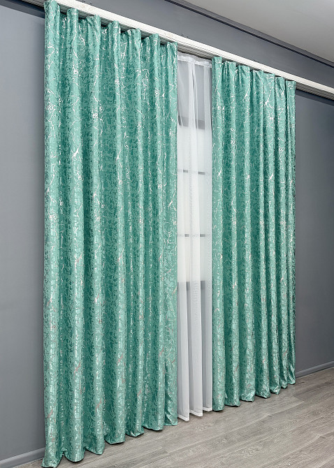 Комплект готовых штор VR-Textil Лен мрамор Royal Touch № 2010ш Бирюзовый 200х270 см 2 шт (32-484) Киев - изображение 4