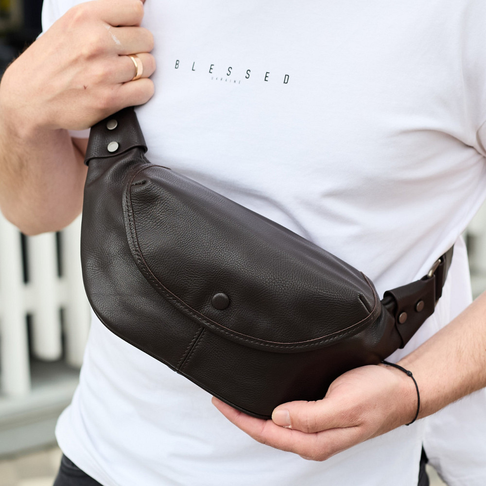 Чоловічий шкіряний рюкзак-бананка для міста чорний Київ - фото 4