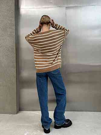 Жіночий базовий смугастий светр оверсайз вовна 70% акрил 30% Беж Одеса