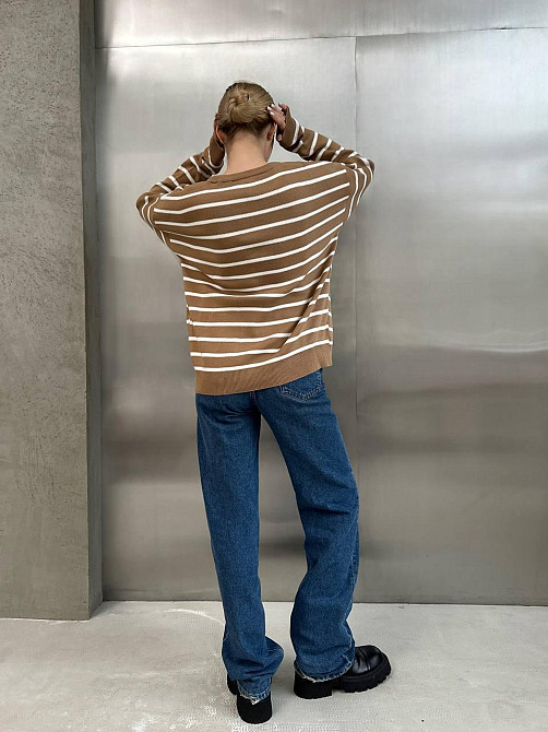 Жіночий базовий смугастий светр оверсайз вовна 70% акрил 30% Беж Одеса - фото 4