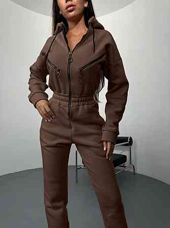 Жіночий повсякденний теплий комбінезон тринитка на флісі Шоколад, 42/44 Одеса