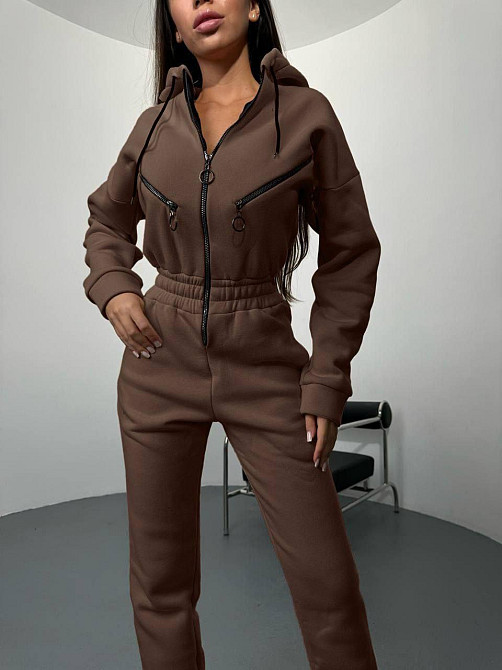 Жіночий повсякденний теплий комбінезон тринитка на флісі Шоколад, 42/44 Одеса - фото 3