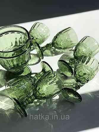 Набір для напоїв 7 предметів 6 шт. келихів + графин 1 л «Вінтаж» 300 мл зелений Київ