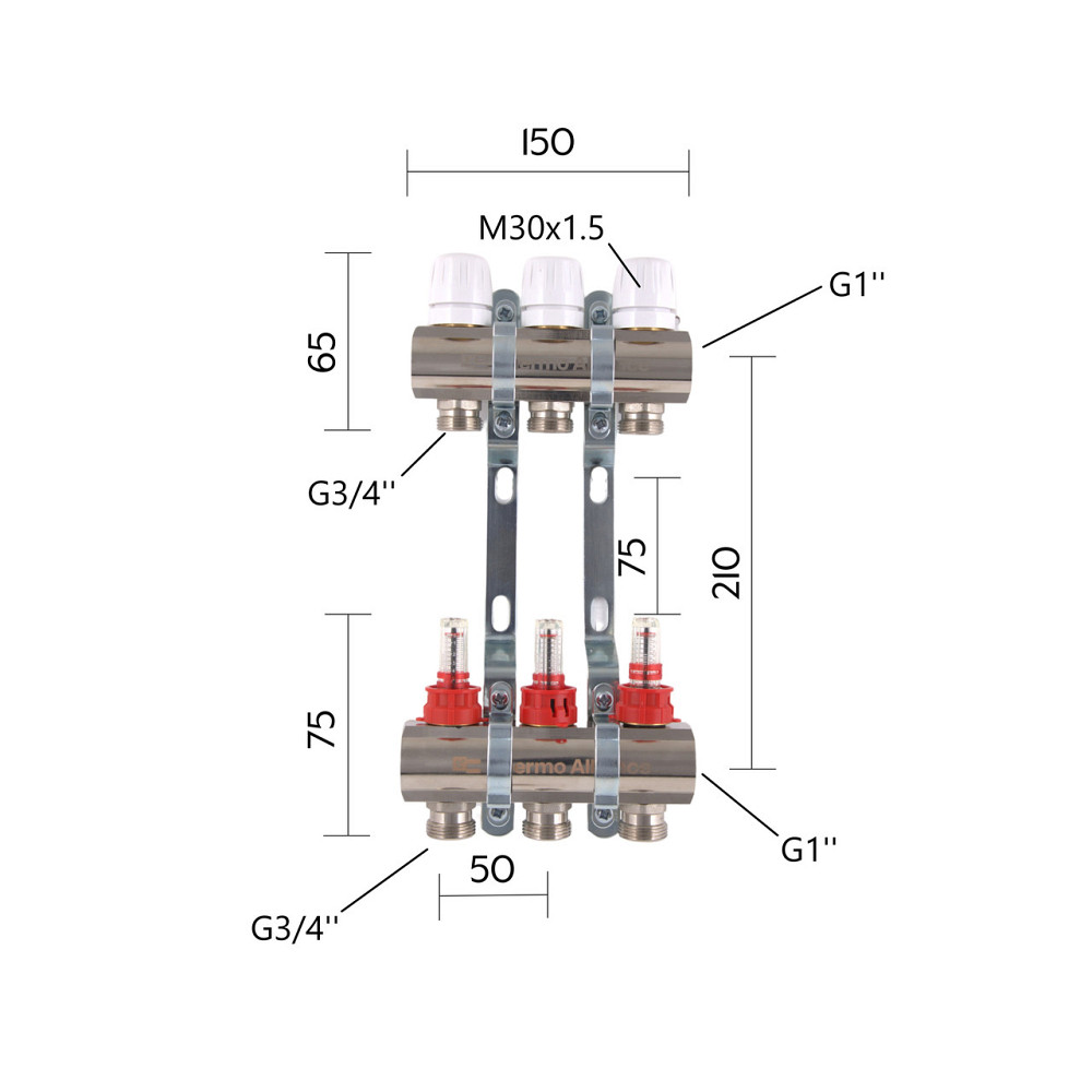 Колектор із витратомірами Thermo Alliance Standart 1" 3 виходи SD235W3 Київ - фото 19