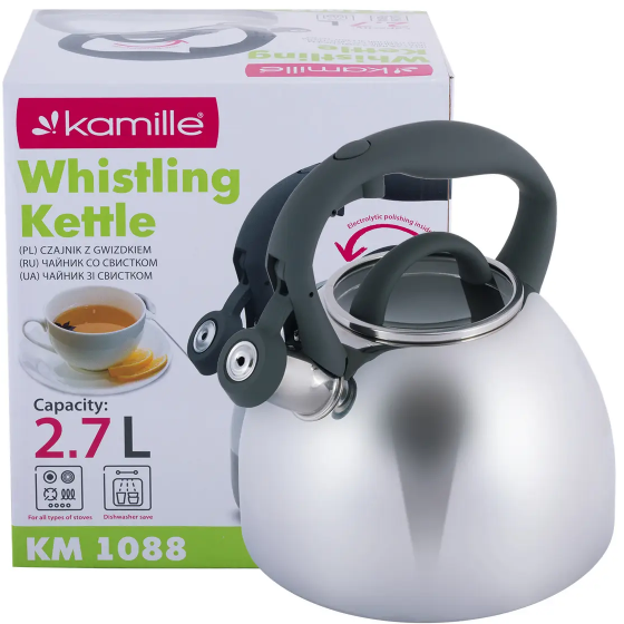 Чайник 2,7л нержавіюча сталь зі свистком з бакеліт.ручкою 1088 KAMILLE Житомир - фото 2