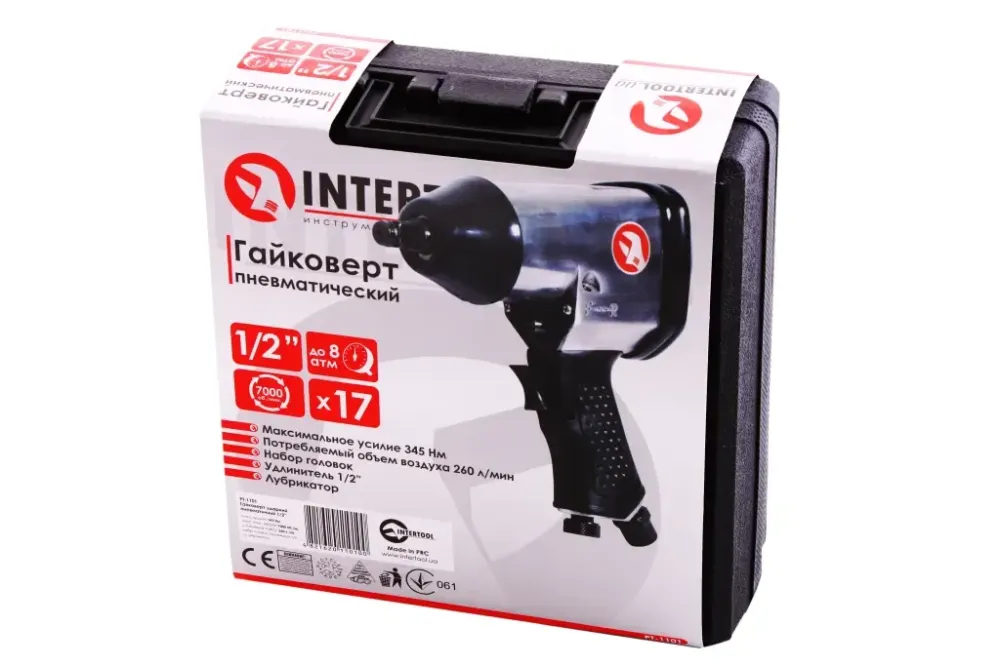 Гайкерт пневмат. 1/2 Intertool 345Нм, 7000 об/мін + головки (17 ед.) Вінниця - фото 3