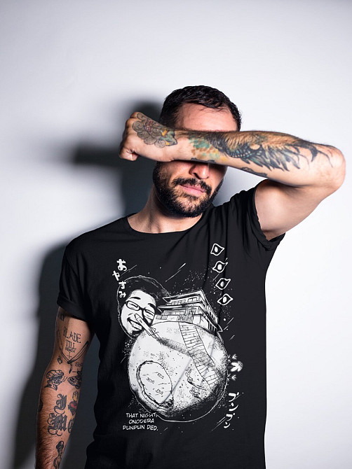 Футболка для хлопчика з аніме принтом Добраніч, Пунпун оверсайз (зріст від 165 до 180) Чорний AnimeJ0317m Дніпро - фото 2