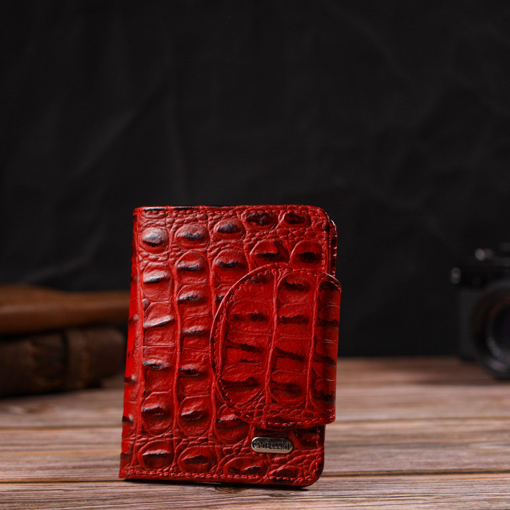 Жіноче фактурне портмоне середнього розміру з натуральної шкіри з тисненням під крокодила CANPELLINI 21807 Червоне Київ - фото 6
