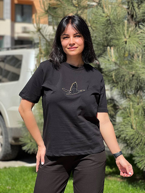 Футболка женская Pepper&mint PT24-17 птица камни средняя длина, черный, S Киев - изображение 6