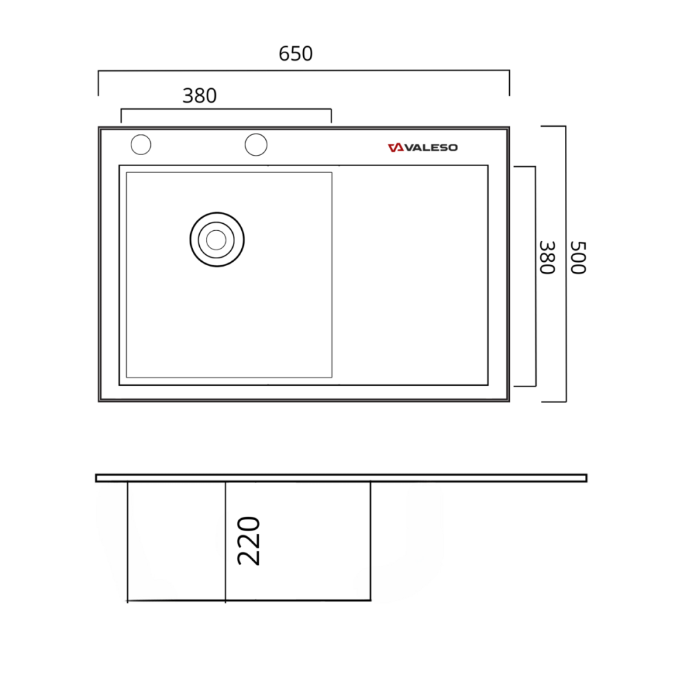 VALESO Кухонна мийка CM 65*50 L нержавійка VALESO Handmade (круглий сифон 3.0/0.8) Киев - изображение 6