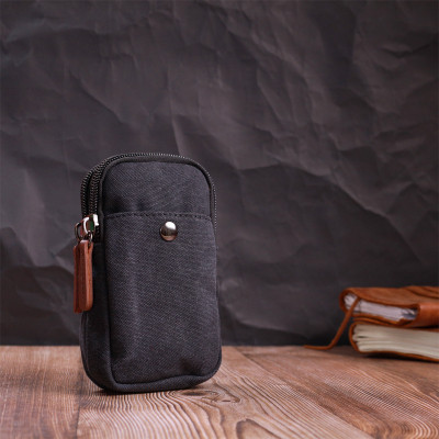 Сумка Vintage Чохол на пояс з металевим карабіном з текстилю Чорна (22223) Вінниця - фото 10