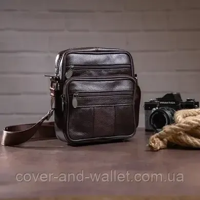 Чоловіча шкіряна сумка через плече коричневого кольору Vintage Київ - фото 5