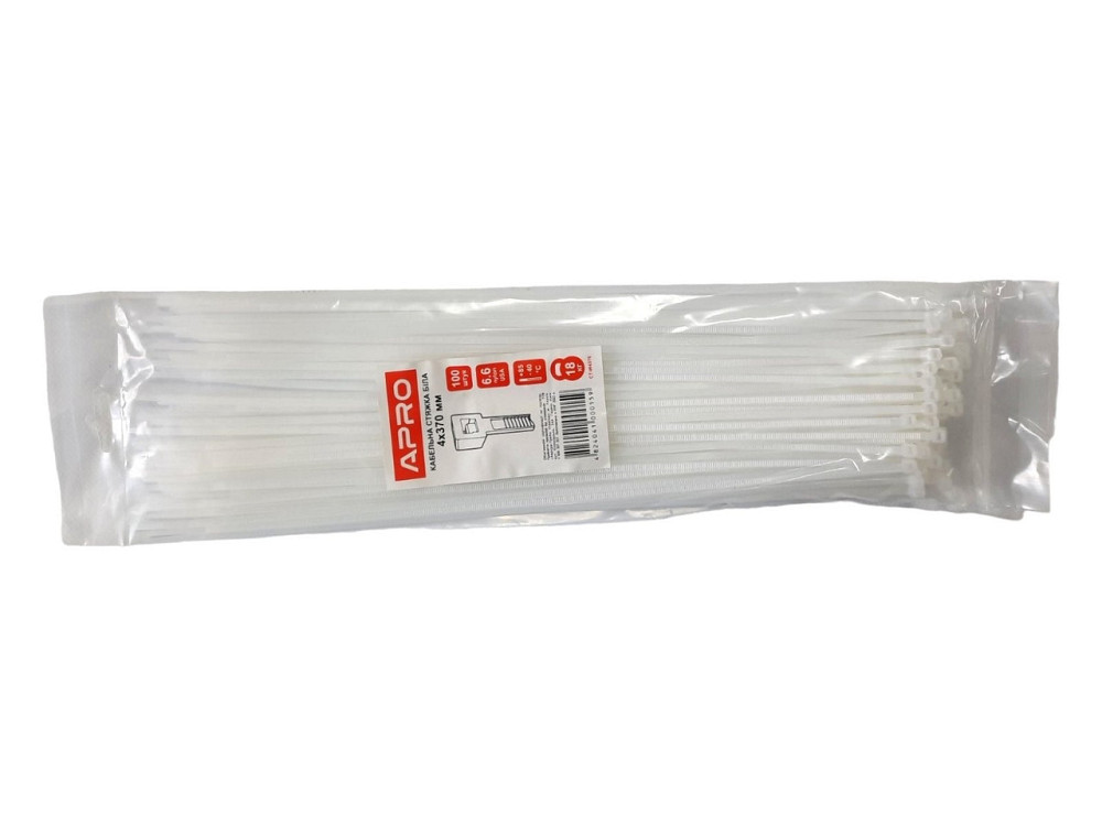 Хомут пластиковий APRO 4x370мм білий (100шт) CT-W4370 Вінниця - фото 1
