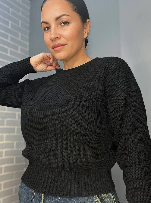 Свитер женский MIX RAY 6716 простой короткий базовый однотонный, черный, one size Киев - изображение 3