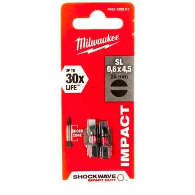 Набір біт Milwaukee SHOCKWAVE, SL0,6x4,5, 25мм, 2шт (4932430901) Вінниця
