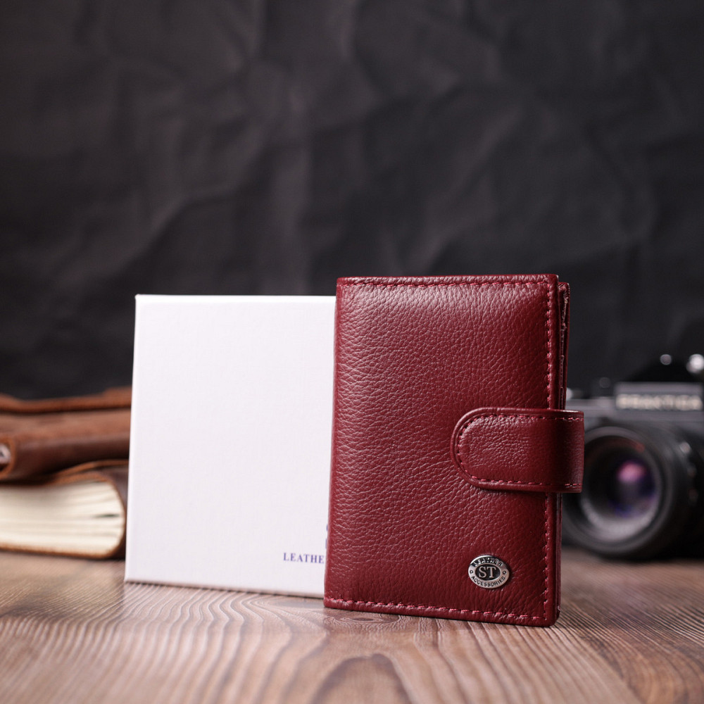Практична візитниця з натуральної шкіри Бордовий (ST Leather) Київ - фото 4