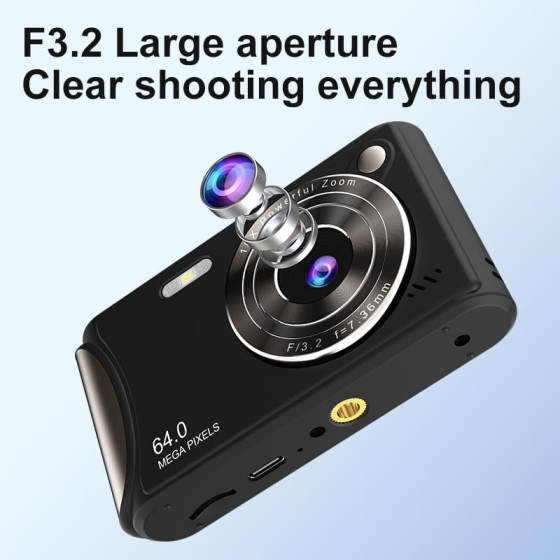 Цифровий фотоапарат FotuYogo 64 Мп, Full HD 1080P, 18x зум, LCD 2,4", стабілізація, для дітей та початківців, чорний Київ