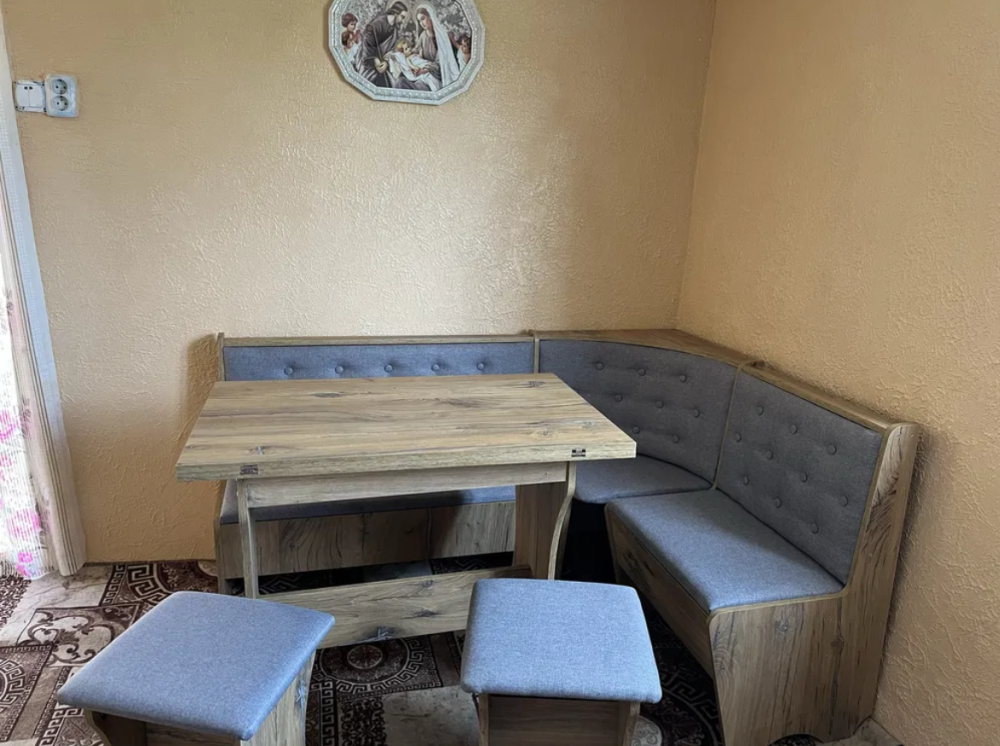 Уголок кухонный со столом и 2 табурета 1135х1535 Ткань / ДСП Дуб Винтаж Львов - изображение 7