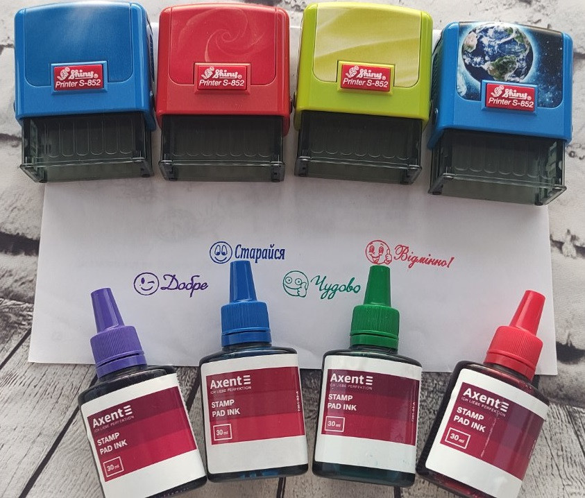 Набір штампів Shiny "Оцінки" для садка і школи + набір штемпельних фарб Київ - фото 2