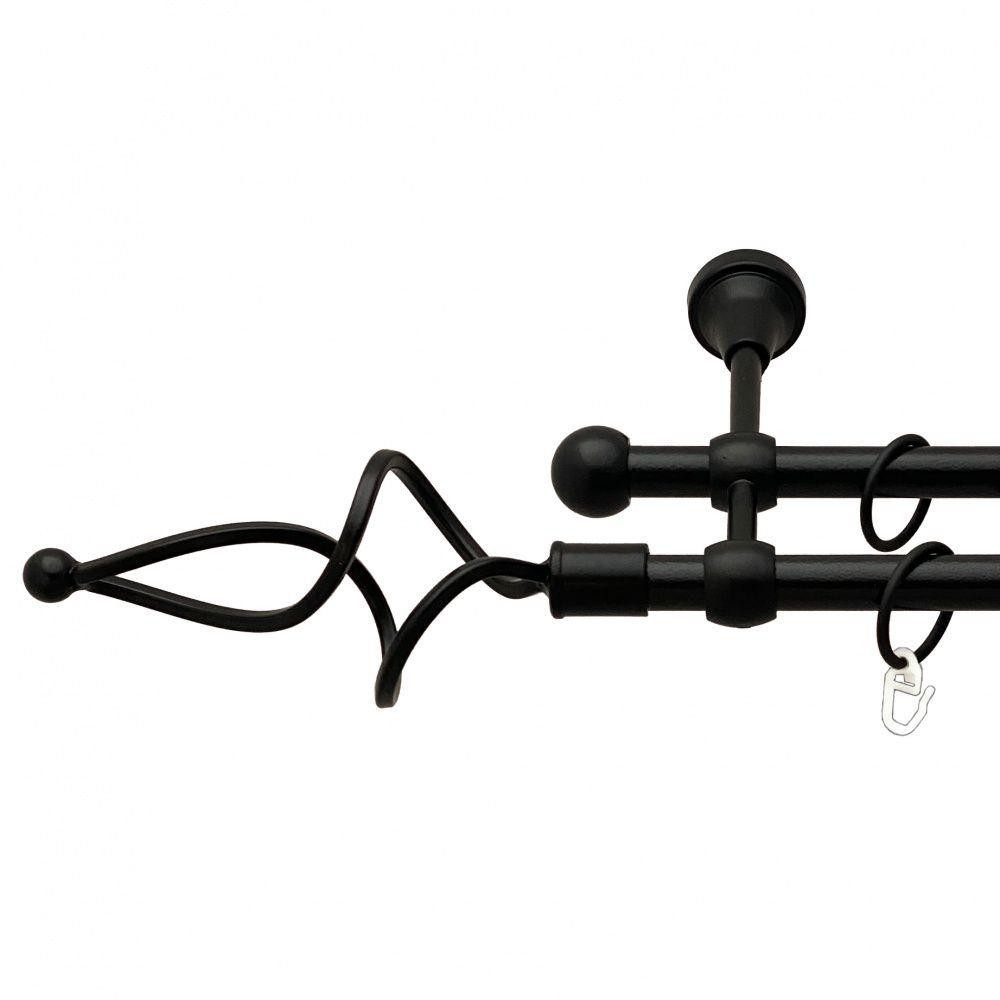 Карниз Orvit Ажур Хвилястий металевий дворядний литий гладка труба кільце металеве Чорний Оксамит 16\16 мм 140 см (00-00013846) Львів - фото 1