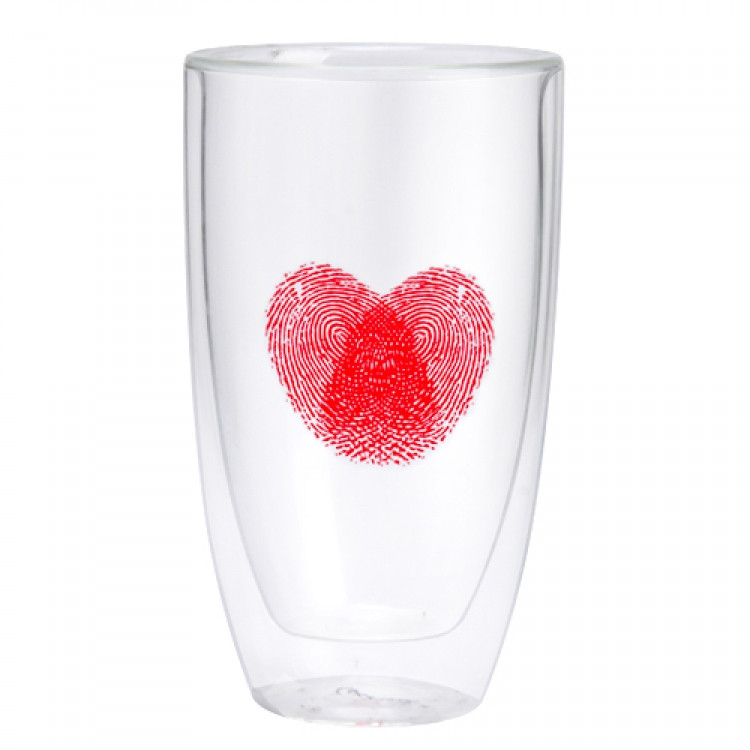 Стакан с двойными стенками стекла сердце красное 320мл Винница - изображение 1