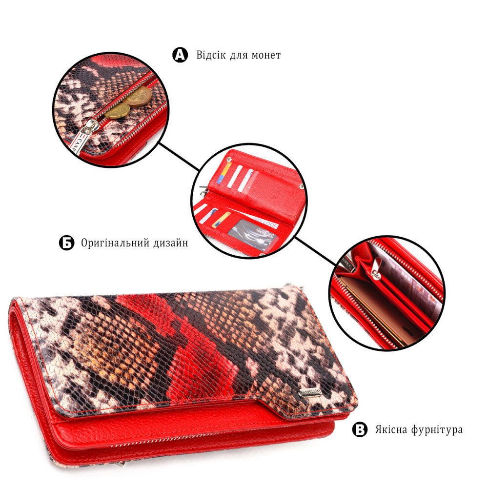 Лакированное портмоне клатч из натуральной кожи с тиснением под змею CANPELLINI 21541 Разноцветное Киев - изображение 4