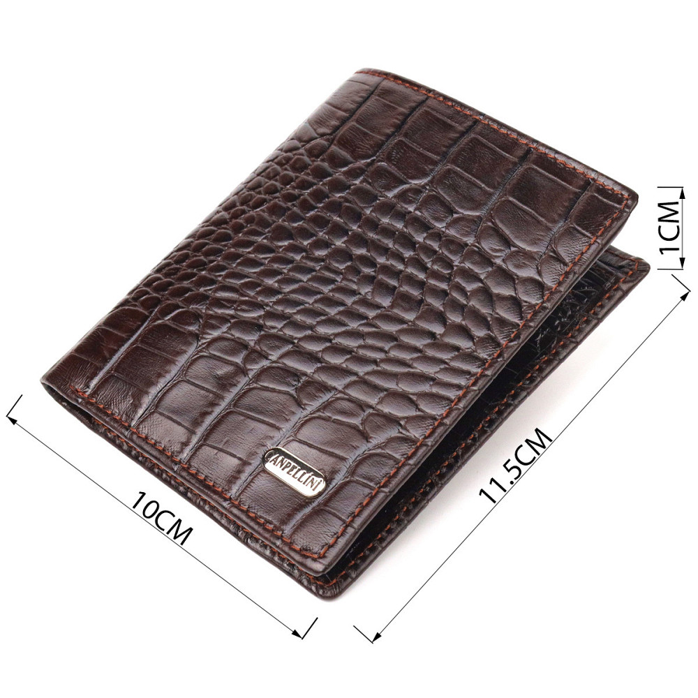 Компактне чоловіче портмоне із натуральної фактурної шкіри Коричневе (CANPELLINI) Київ - фото 7