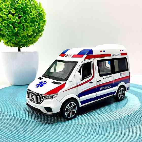 Машинка Mercedes Sprinter Швидка допомога металопластик звук підсвічування інерція відчиняються двері ігрові фігурки Біла (2408 C) Чернігів