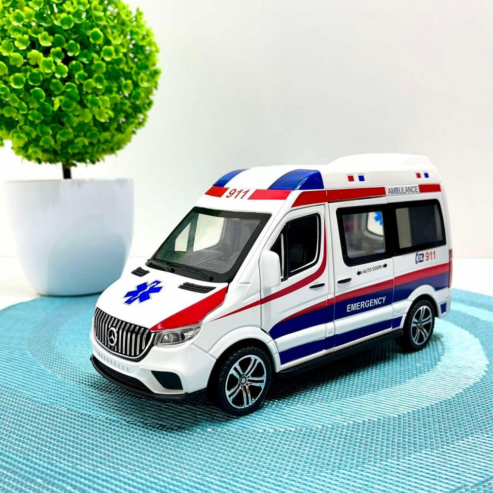 Машинка Mercedes Sprinter Швидка допомога металопластик звук підсвічування інерція відчиняються двері ігрові фігурки Біла (2408 C) Чернігів - фото 4