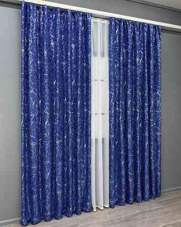 Комплект готових штор VR-Textil Льон мармур Royal Touch № 2003ш Синій 150х270 см 2 шт (33-0971) Київ