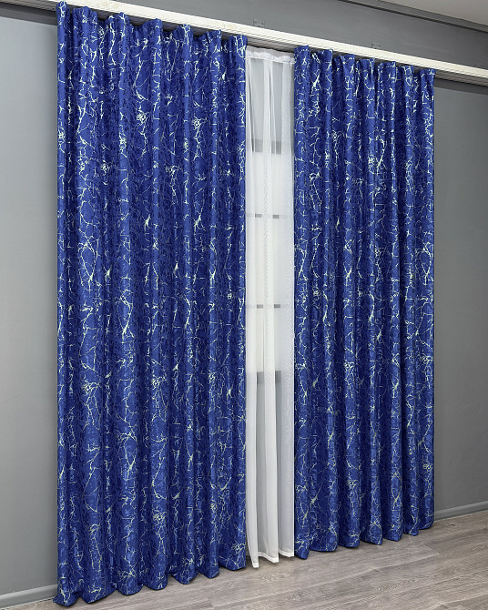Комплект готових штор VR-Textil Льон мармур Royal Touch № 2003ш Синій 150х270 см 2 шт (33-0971) Київ - фото 4