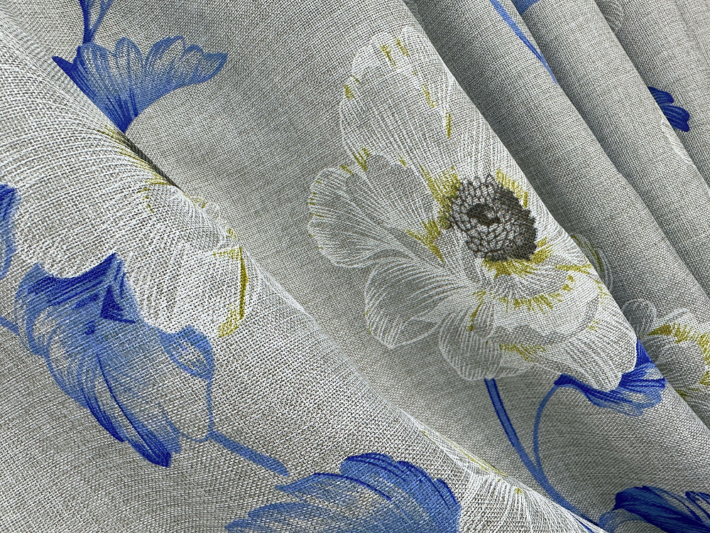Комплект штор VR-Textil Лен Прованс 100х270 2шт и Тюль 400х270 2078ш-115т Светло-серый с синим и белым 71-213/2 Киев - изображение 8