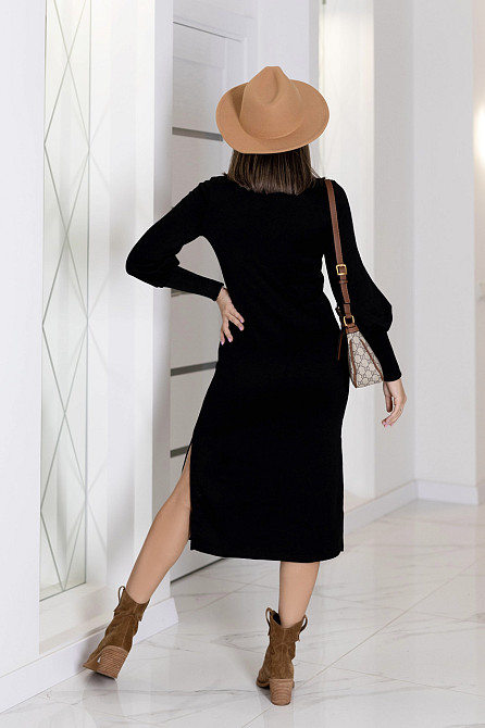 Элегантное ангоровое платье миди с разрезом Ellite 46-48, Черный Киев - изображение 3