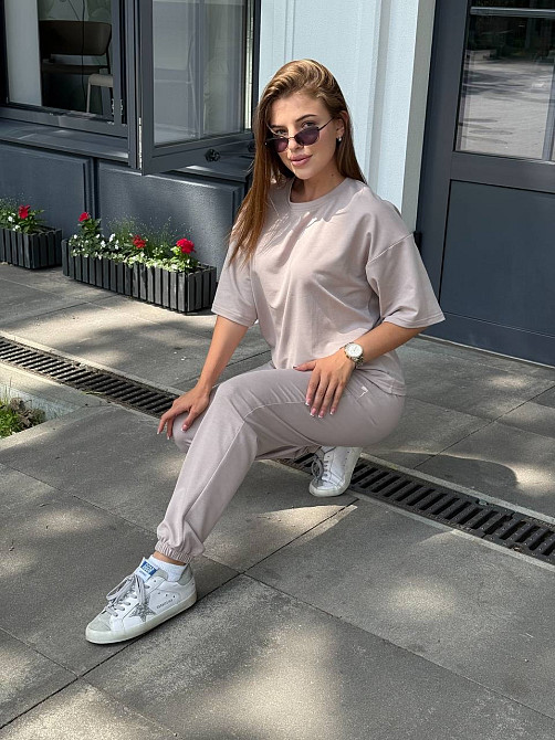 Жіночий костюм двонитка футболка та штани прогулянковий Бежевий XL-XXL Харків - фото 14