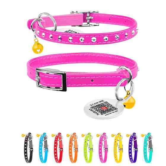 Нашийник WAUCAT Glamour з резинкою, клейовими стразами, для котів (ширина 9мм, довжина 22-30см) Коломия