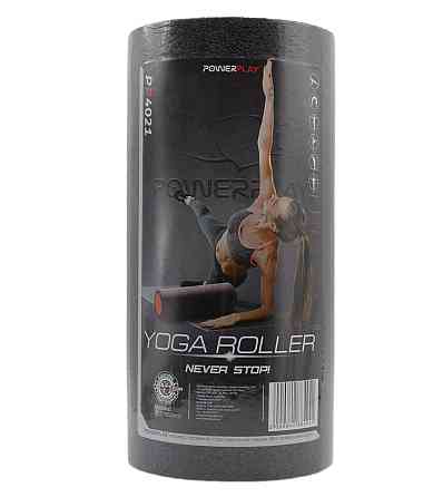 Масажний ролик (роллер) гладкий PowerPlay 4021 Fitness Roller Чорний (30x15см.) Каменское