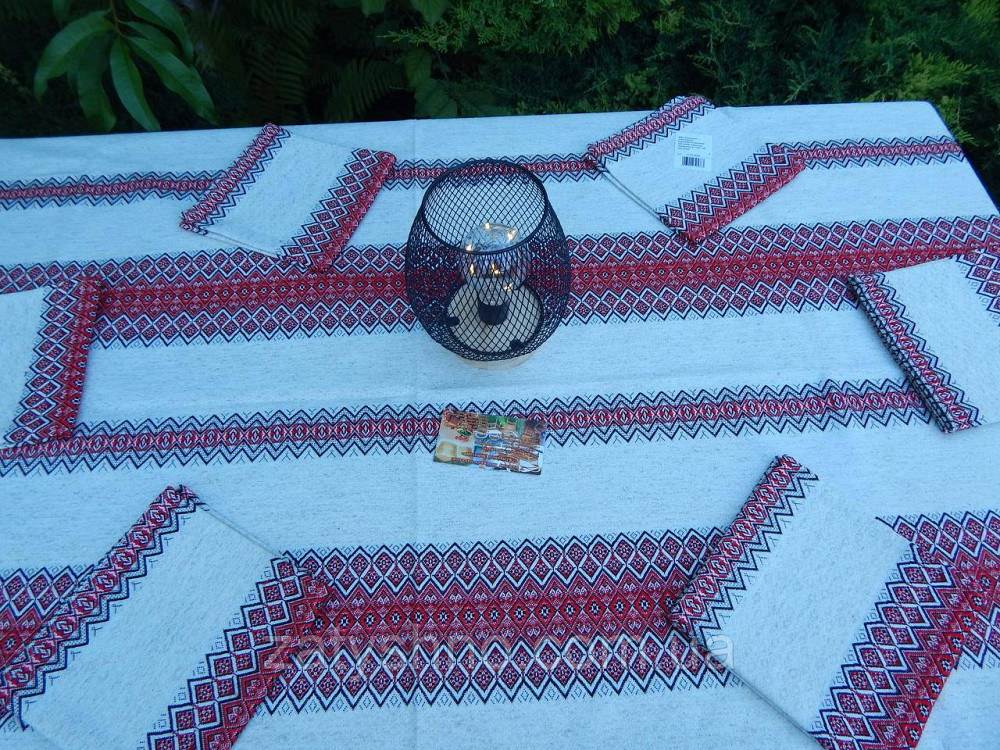 Червона скатертина з сетами на льону Київ - фото 6