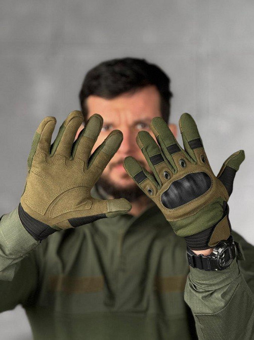 Рукавички чоловічі на затяжці тактичні сенсорні карбонова вставка Одеса - фото 4
