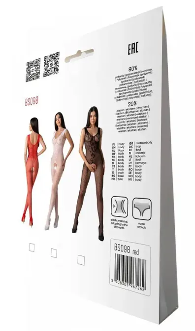 Бодістокінг з крилами Passion BS098 One Size, red, середня сітка, відкритий доступ Львів - фото 7