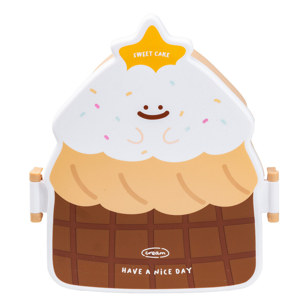 Дитячий ланч бокс на дві секції 950 мл пластиковий з вилкою та ложкою "Тістечко" Коричневий HP12271BR Київ - фото 1