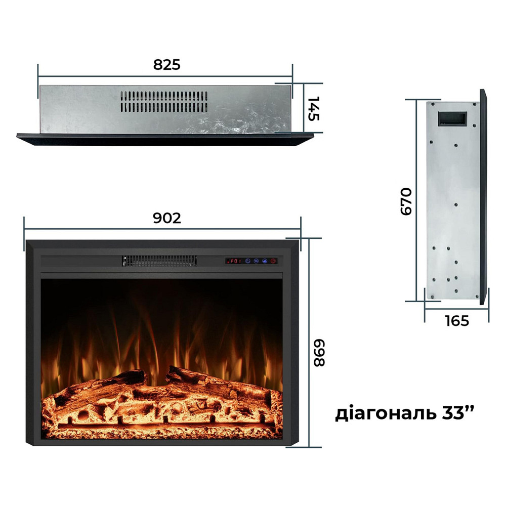 Електрокамін з обігрівом Royal Goodfire Lite 33 (EF33B), з дровами, кольорове полумʼя Львів - фото 2