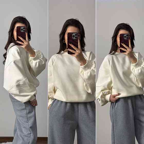 Жіночий теплий оверсайз світшот тринитка на флісі Молочний Одеса