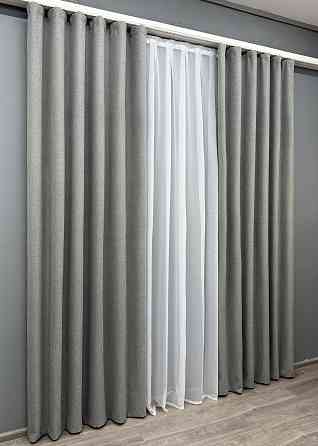 Комплект готовых штор VR-Textil Лен блэкаут № 1821ш Серый 150х270 см 2 шт (33-0822) Киев