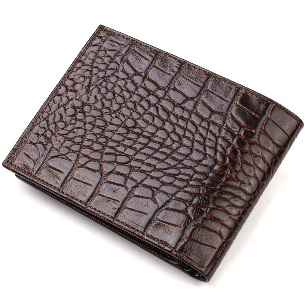 Горизонтальный мужской бумажник среднего размера из натуральной кожи с тиснением под крокодила CANPELLINI 21860 Коричневый Киев - изображение 9